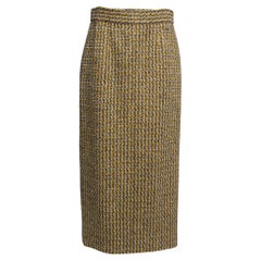 Chanel Yellow & Grey Lurex Tweed Zip Detail Midi Skirt L