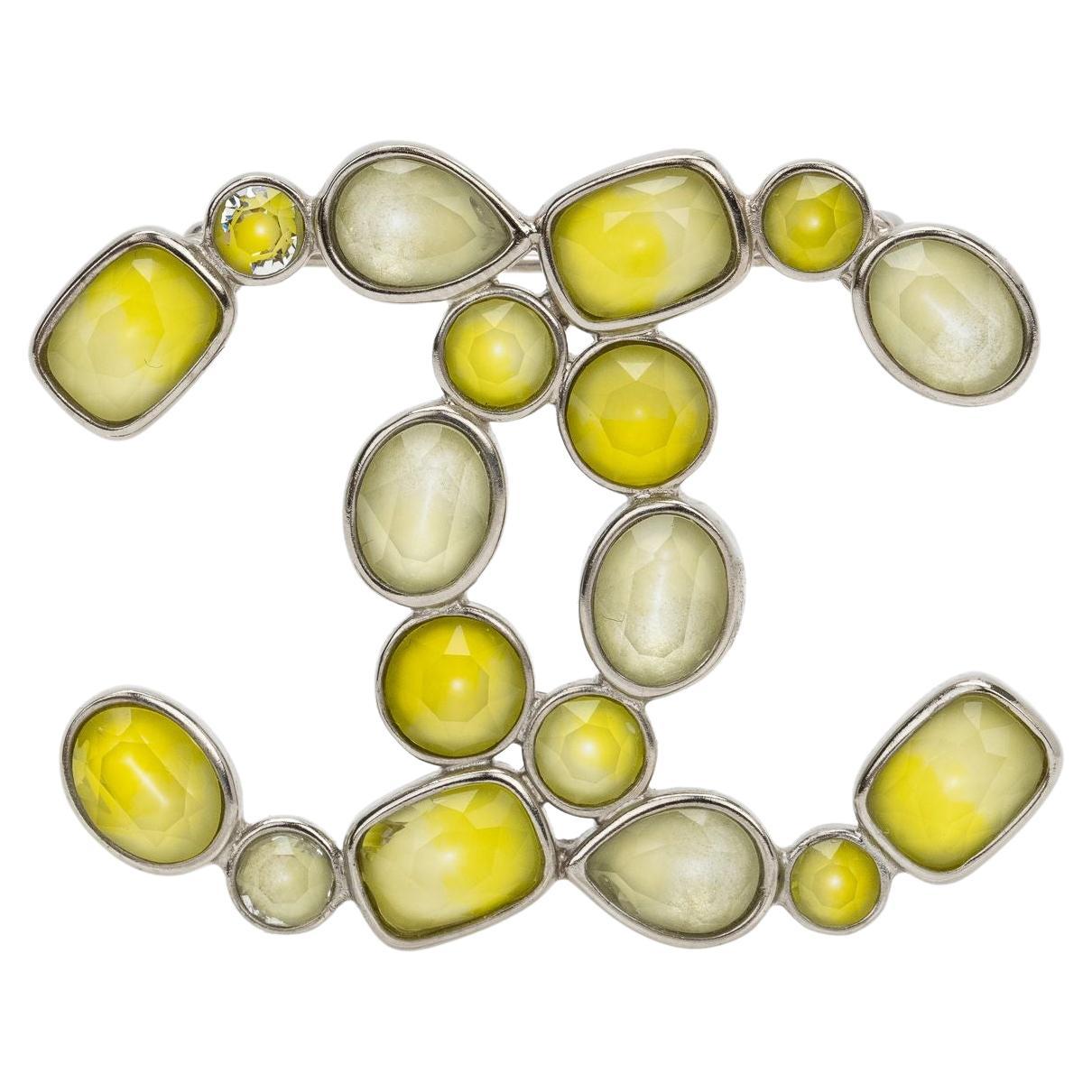 Chanel Yellow Gripoix Logo Pin For Sale