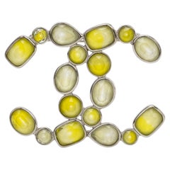 Chanel Yellow Gripoix Logo Pin