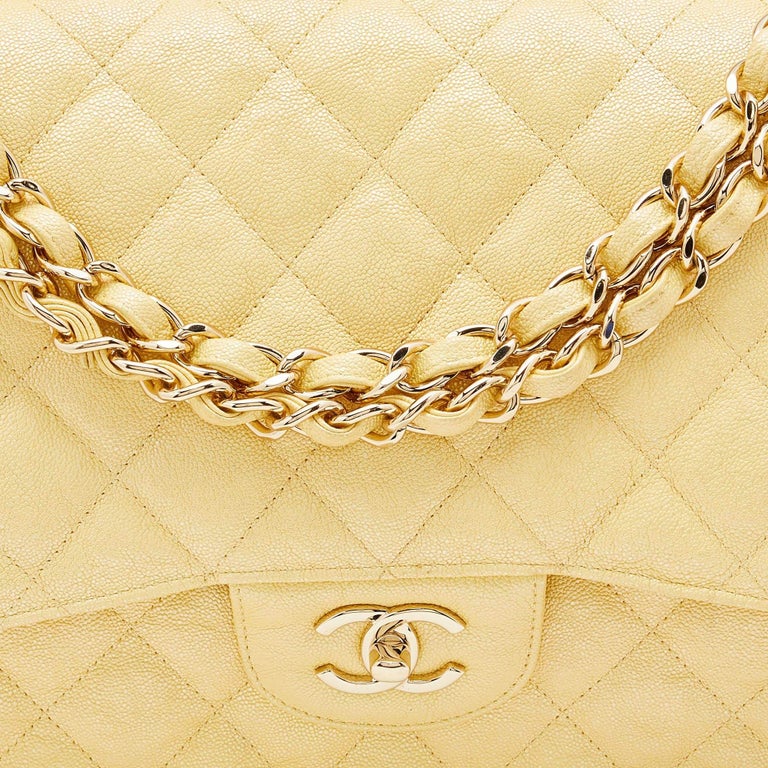 Chanel Yellow Iridescent Quilted Caviar Leather Jumbo Classic Double Flap  Bag at 1stDibs