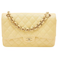 Chanel Yellow Iridescent Quilted Caviar Leather Jumbo Classic Double Flap Bag