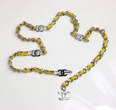 Chanel Yellow Lambskin Leather CC Silver Toned  Hardware Chain Belt