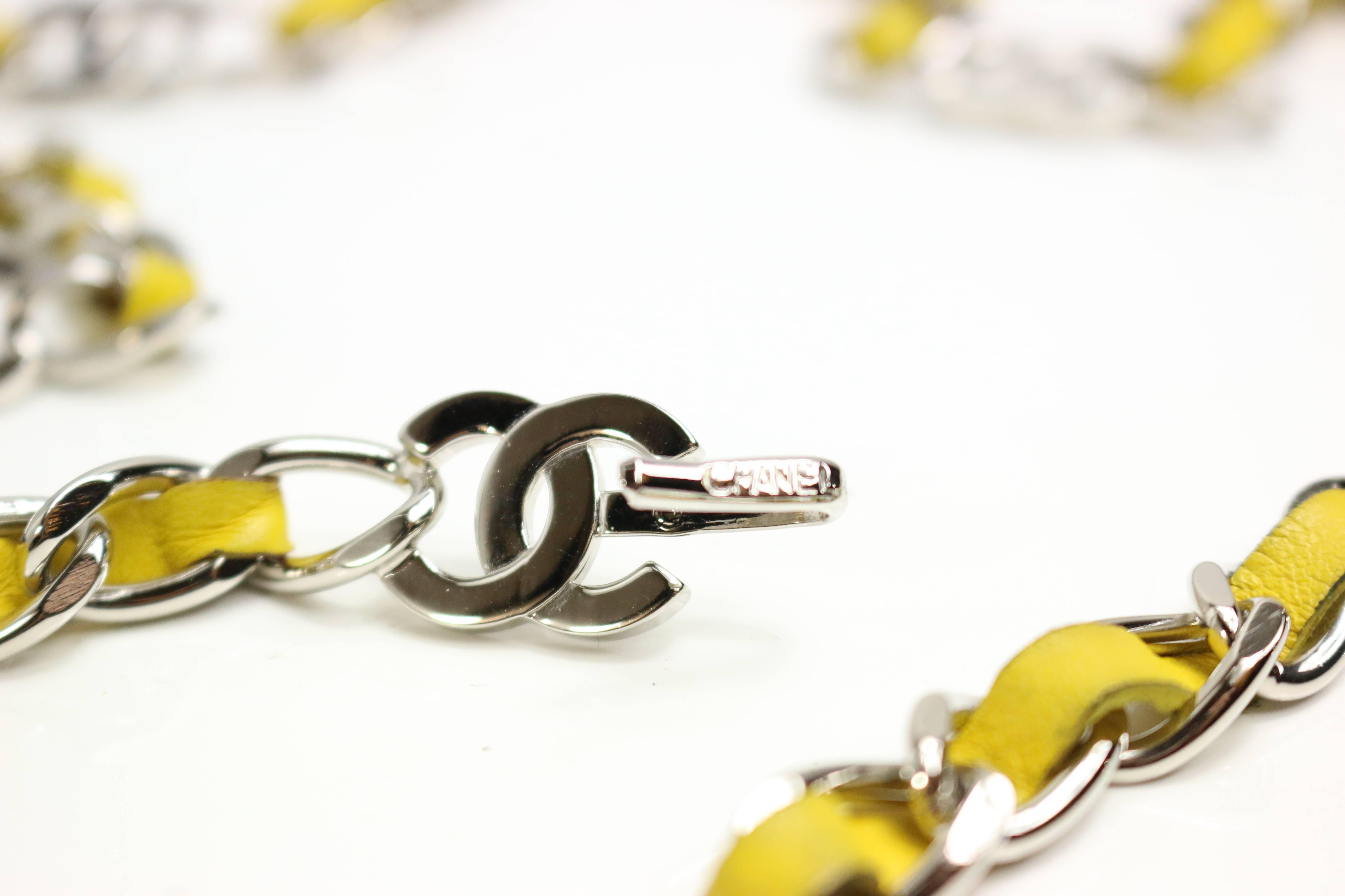 Chanel Yellow Lambskin Leather CC Silver Toned  Hardware Chain Belt In Good Condition For Sale In Sheung Wan, HK