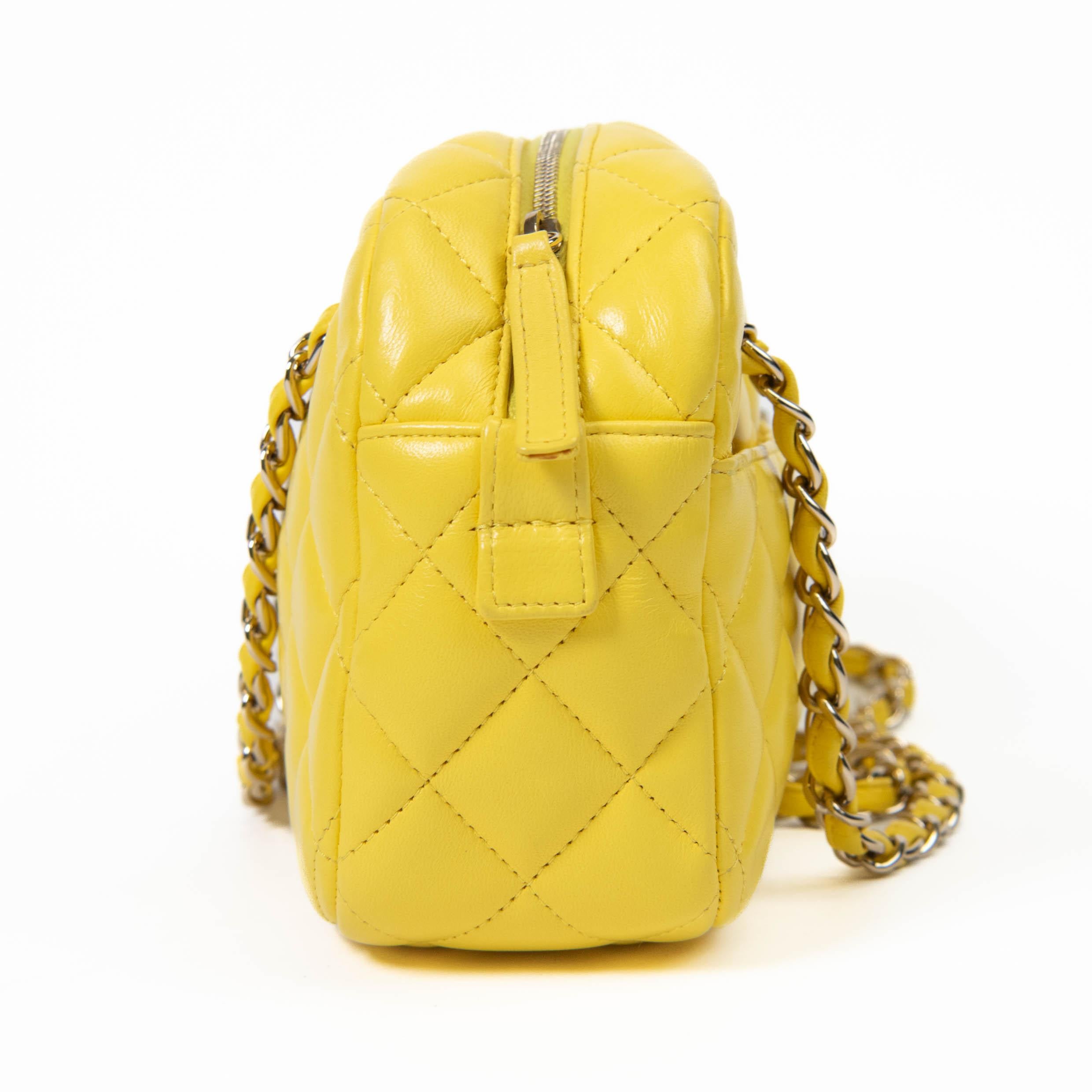 Women's or Men's Chanel Yellow Lambskin Quilted Camera Case Gold Hardware