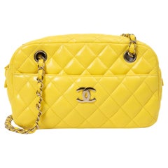 Chanel Yellow Lambskin Quilted Camera Case Gold Hardware