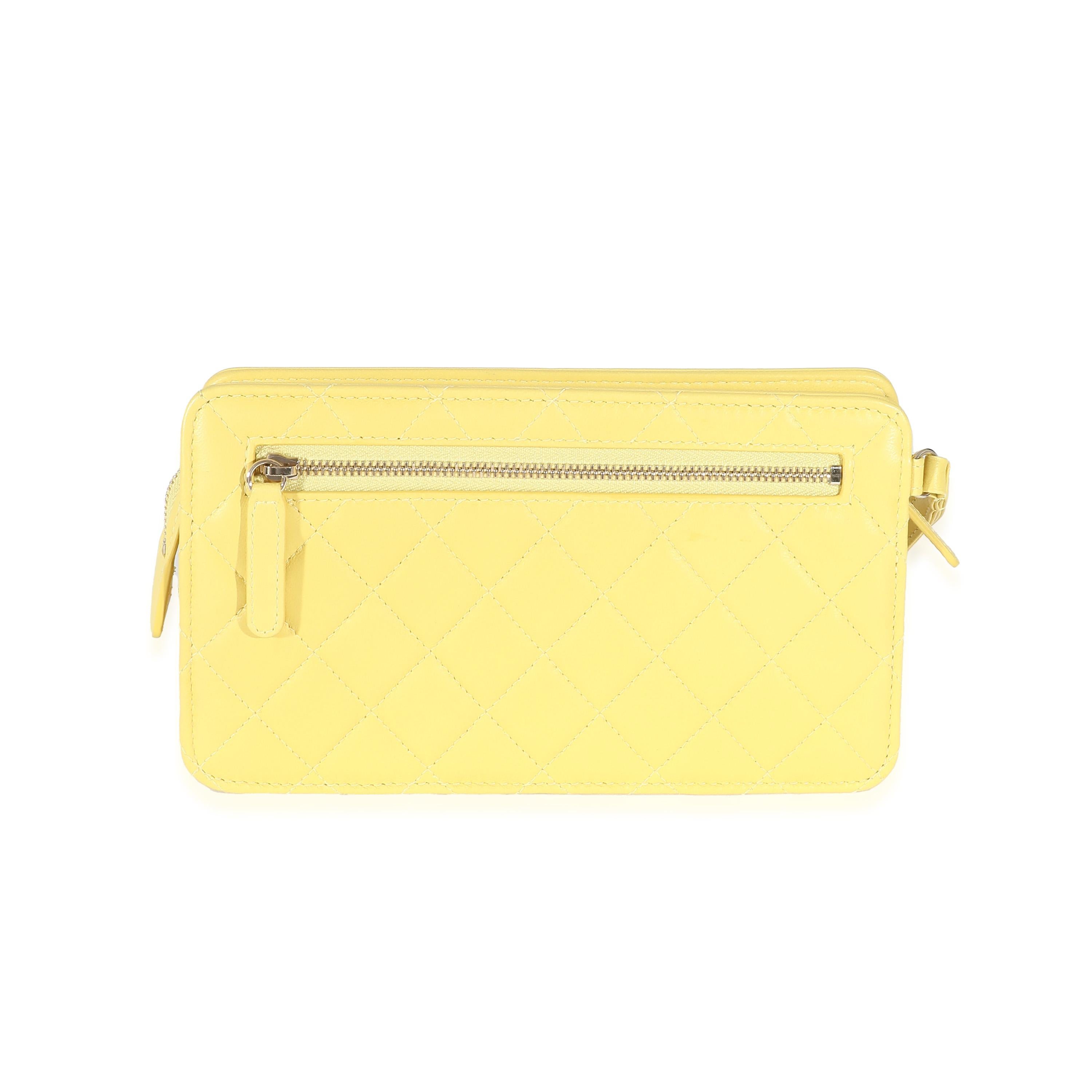Chanel Yellow Lambskin Quilted Front Pocket Wristlet For Sale 3