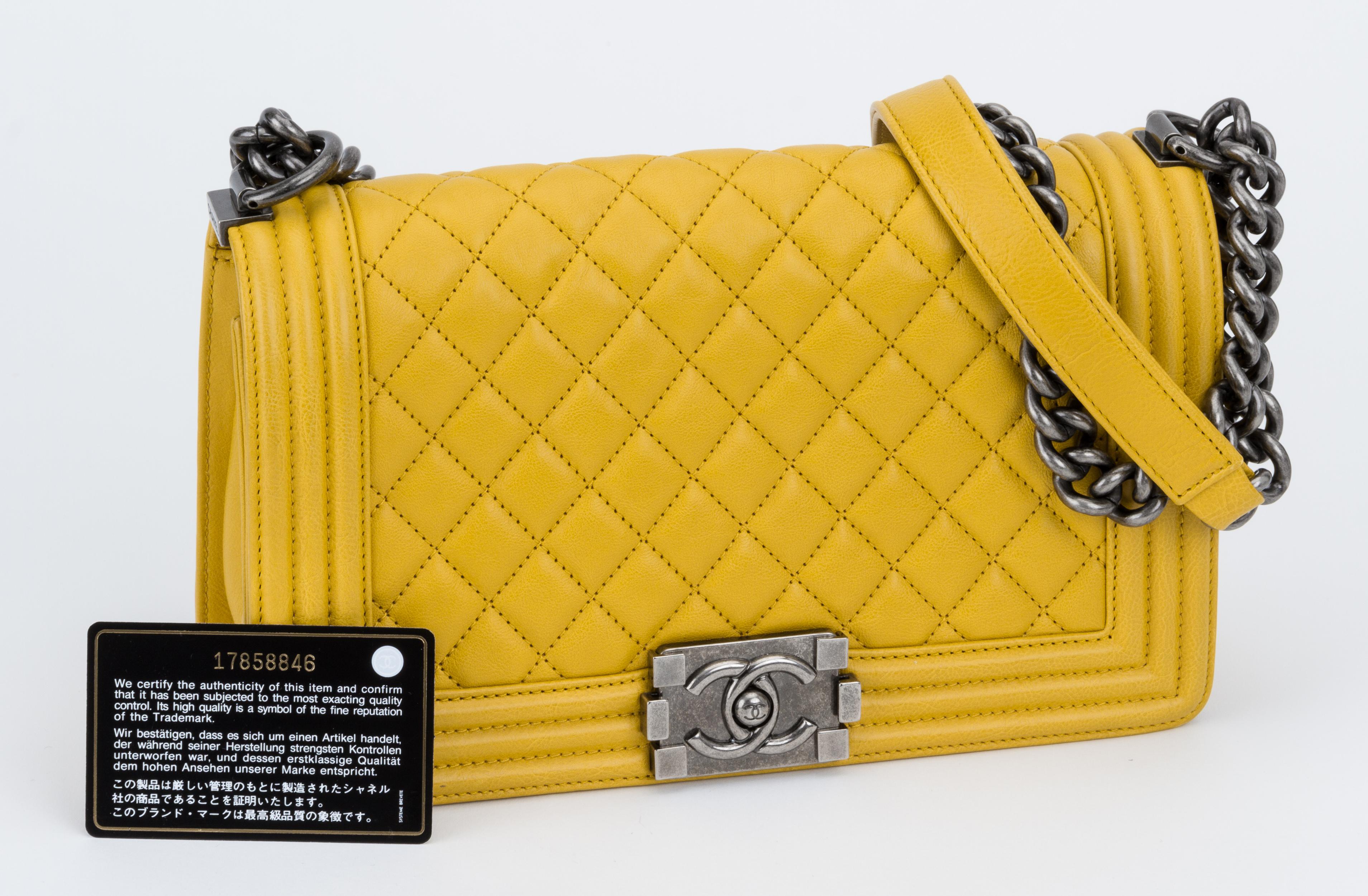 Chanel Yellow Leather Boy Bag Medium 3