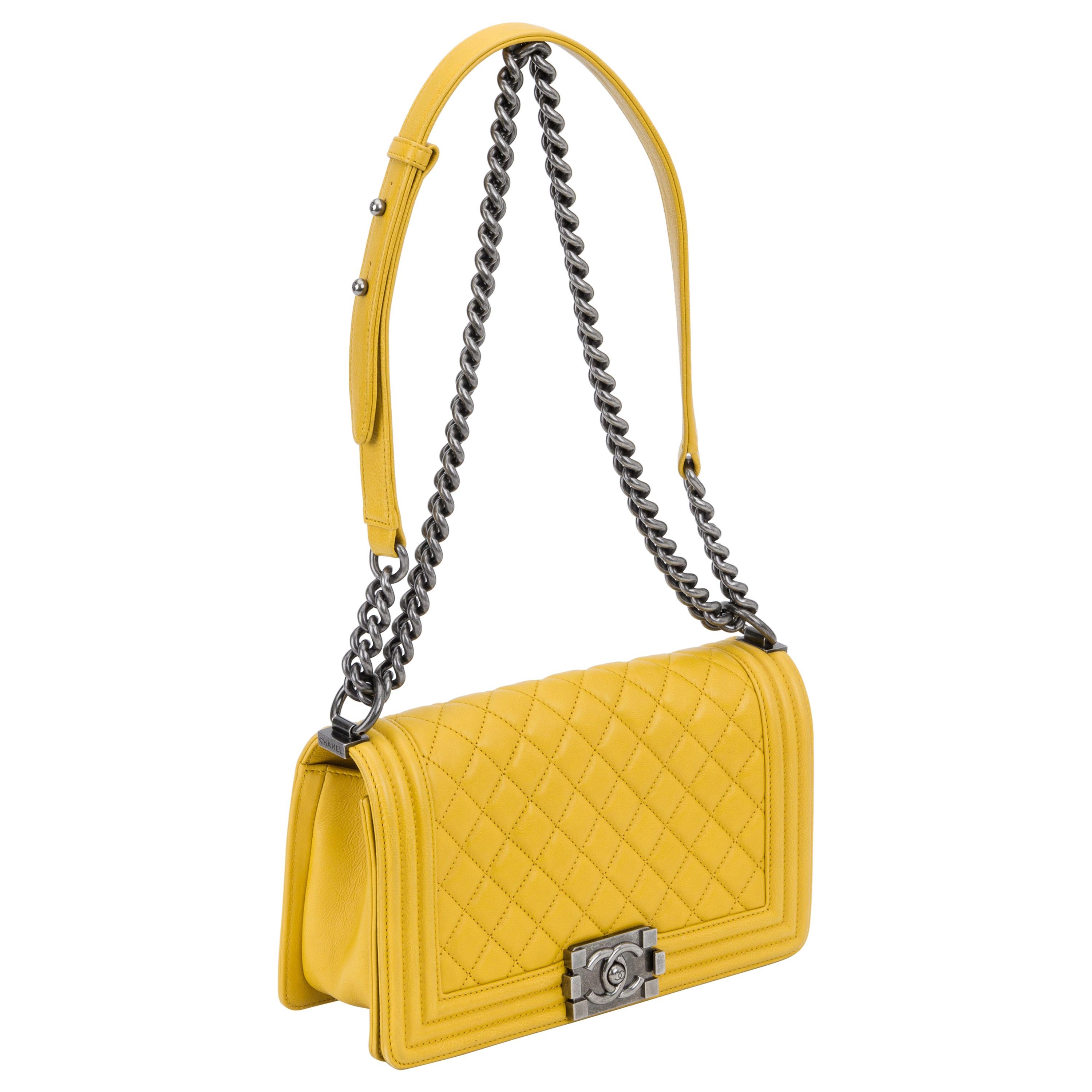 Chanel Yellow Leather Boy Bag Medium