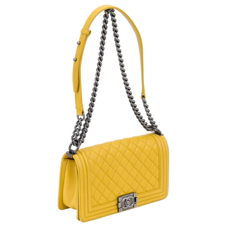 Chanel Yellow Leather Boy Bag Medium at 1stDibs chanel boy yellow