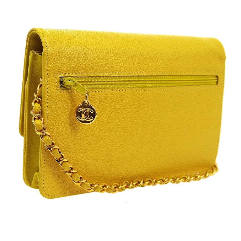 Chanel Yellow Leather Gold Small Wallet on Chain WOC Shoulder Flap Bag ...