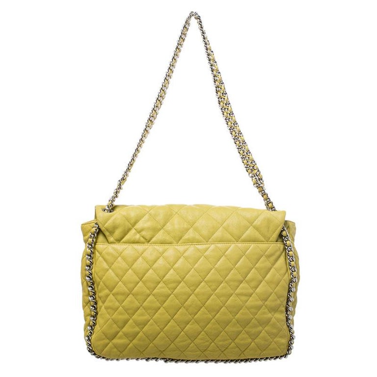 Chanel Yellow Leather Maxi Chain Around Flap Shoulder Bag For Sale at ...