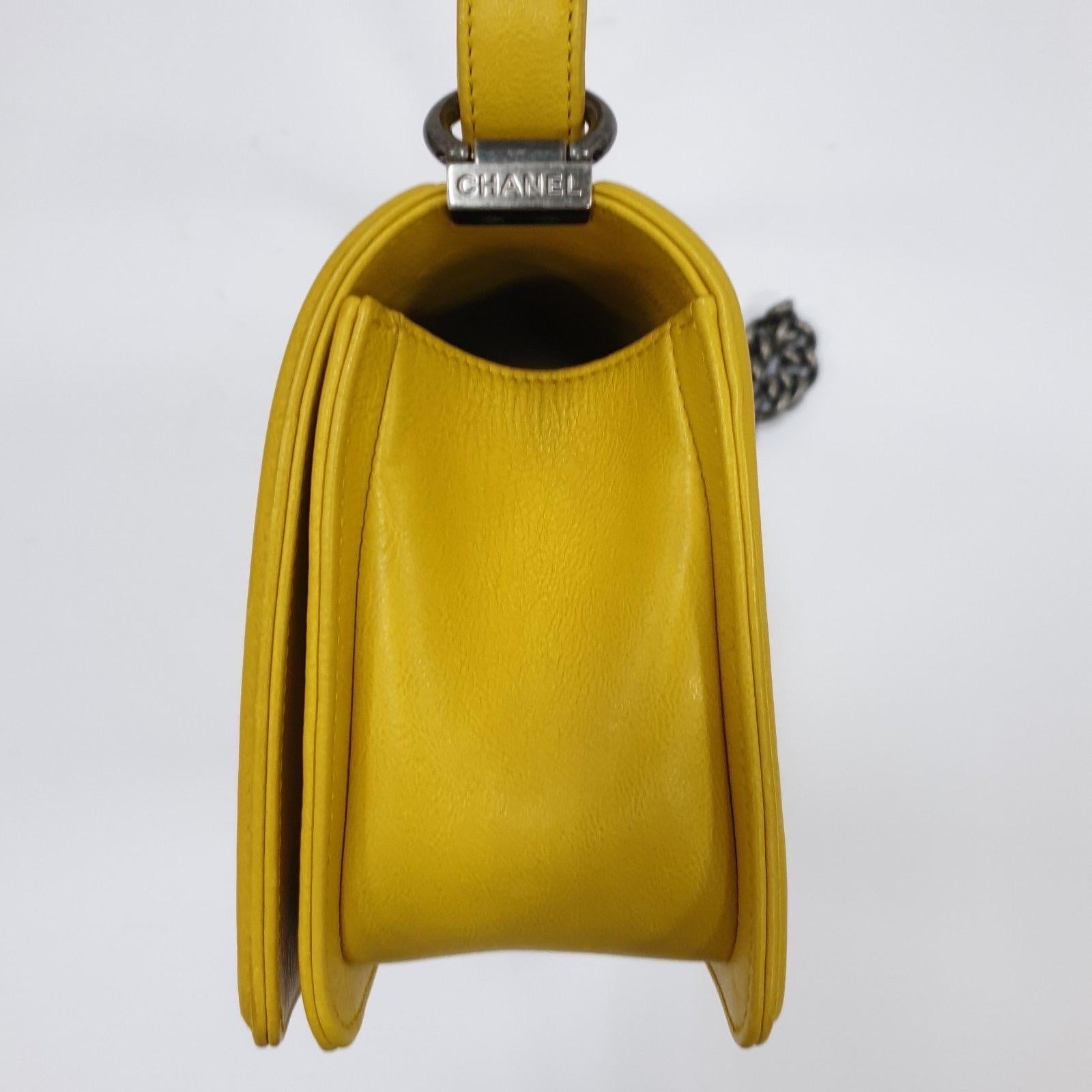 Chanel Yellow Leather  Medium Boy Bag 6