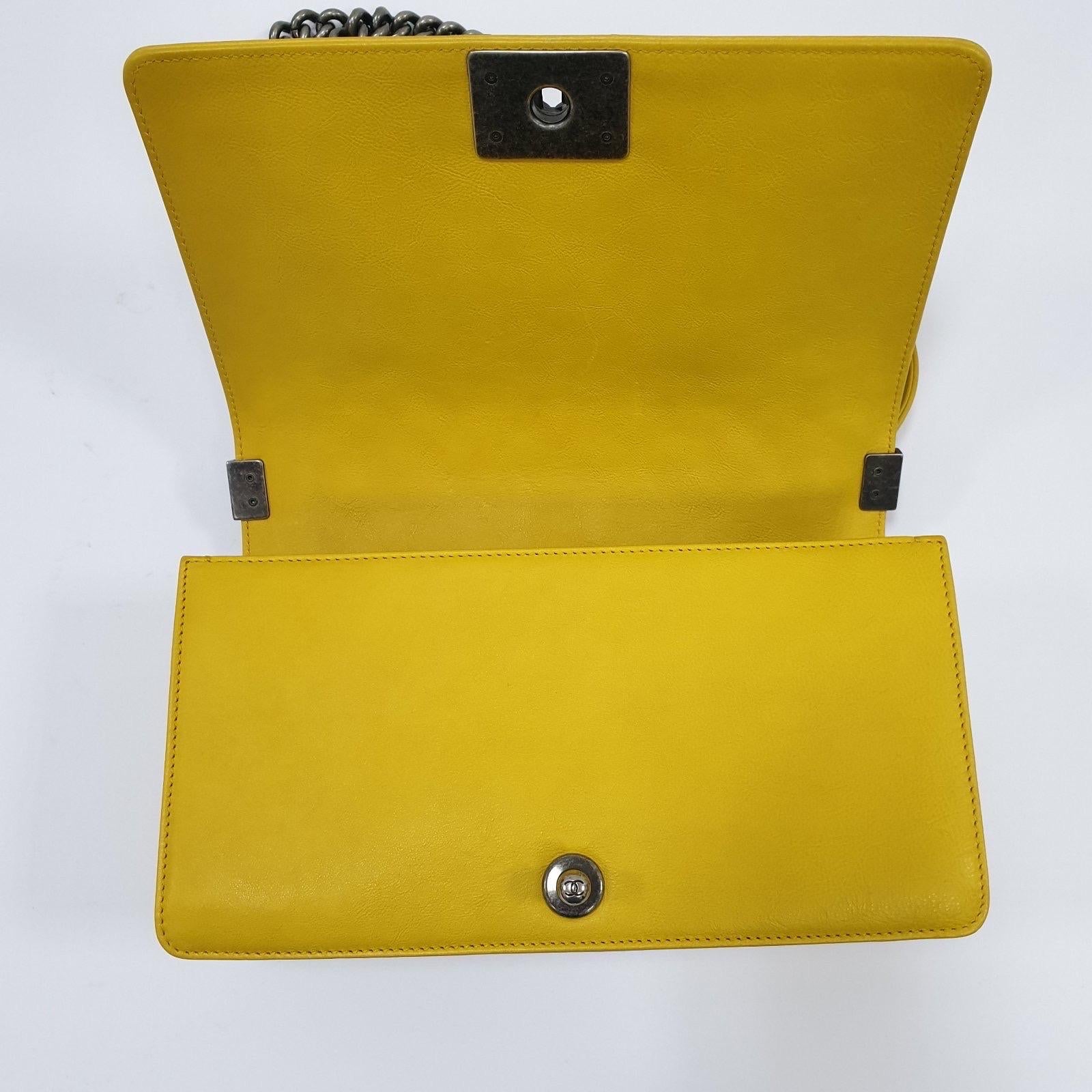 Chanel Yellow Leather  Medium Boy Bag 8