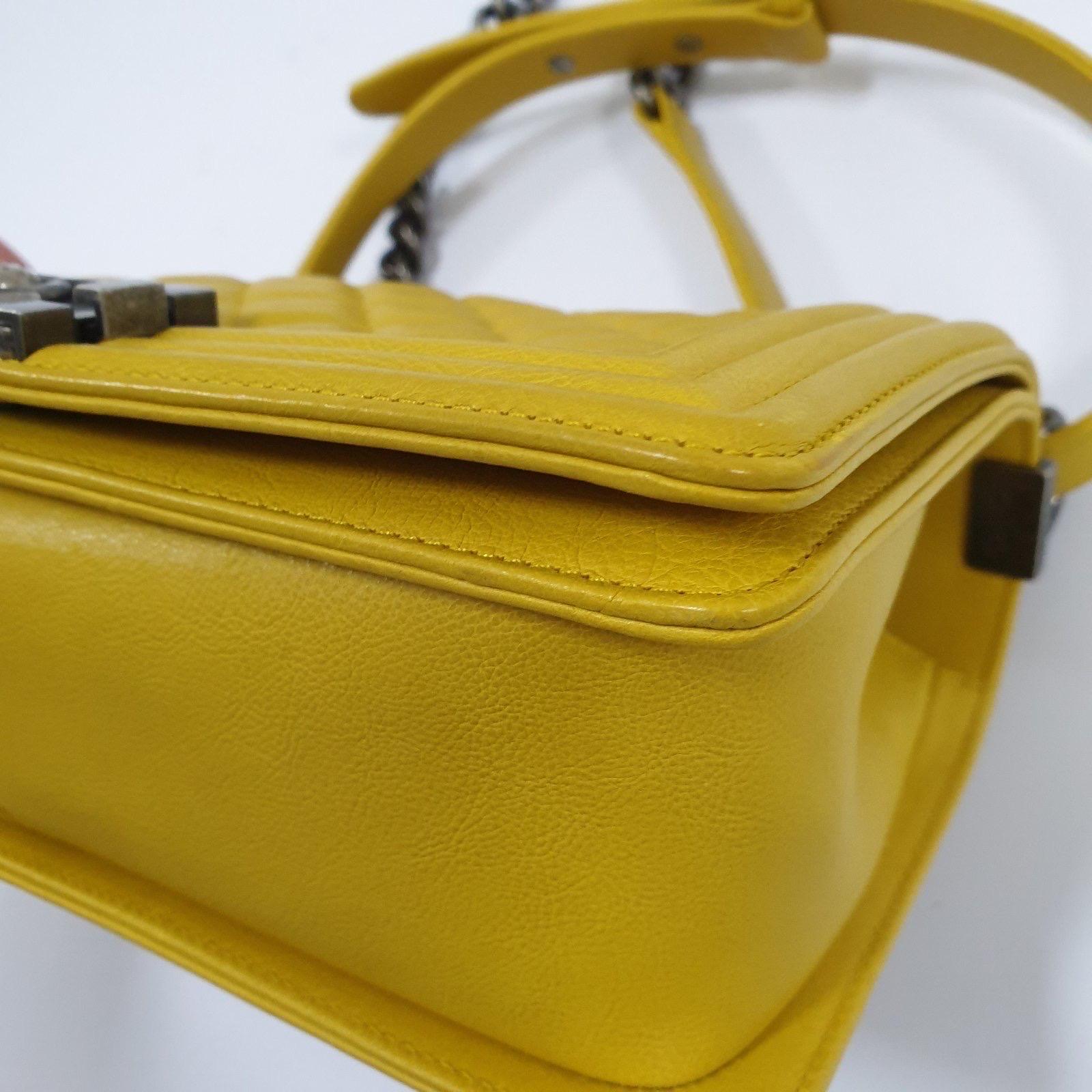 Chanel Yellow Leather  Medium Boy Bag 9