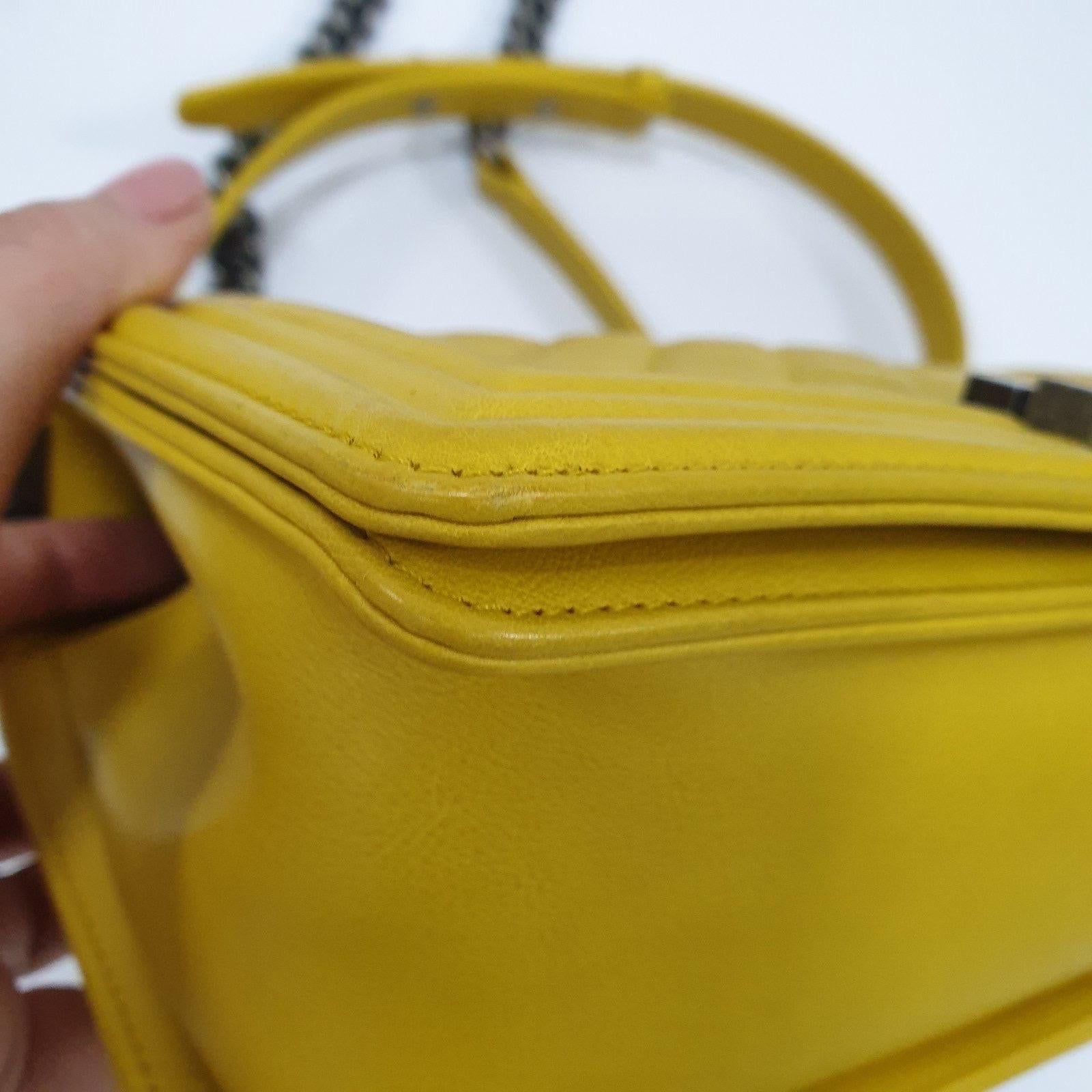 Chanel Yellow Leather  Medium Boy Bag 10