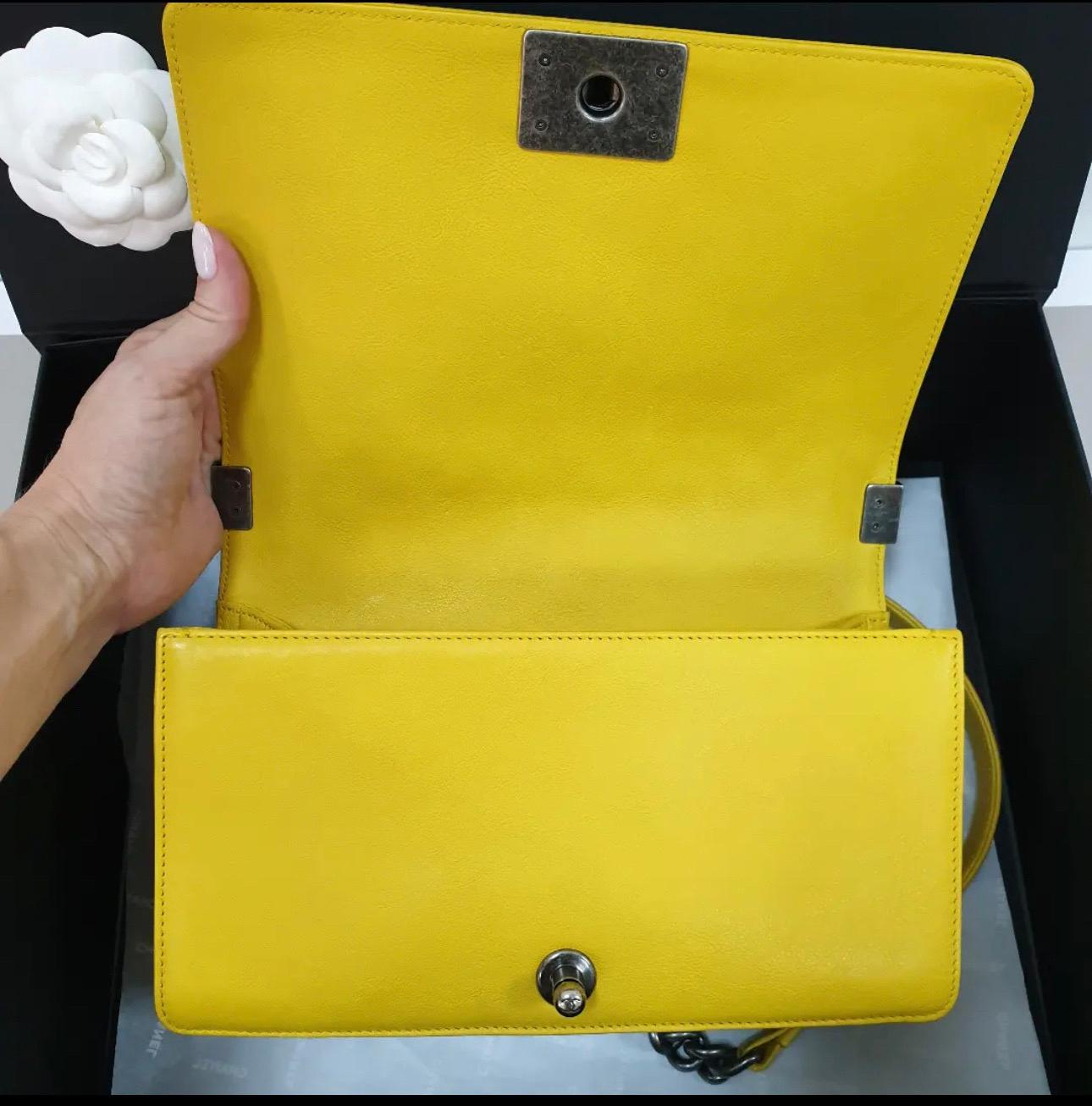 Chanel Yellow Leather  Medium Boy Bag 1