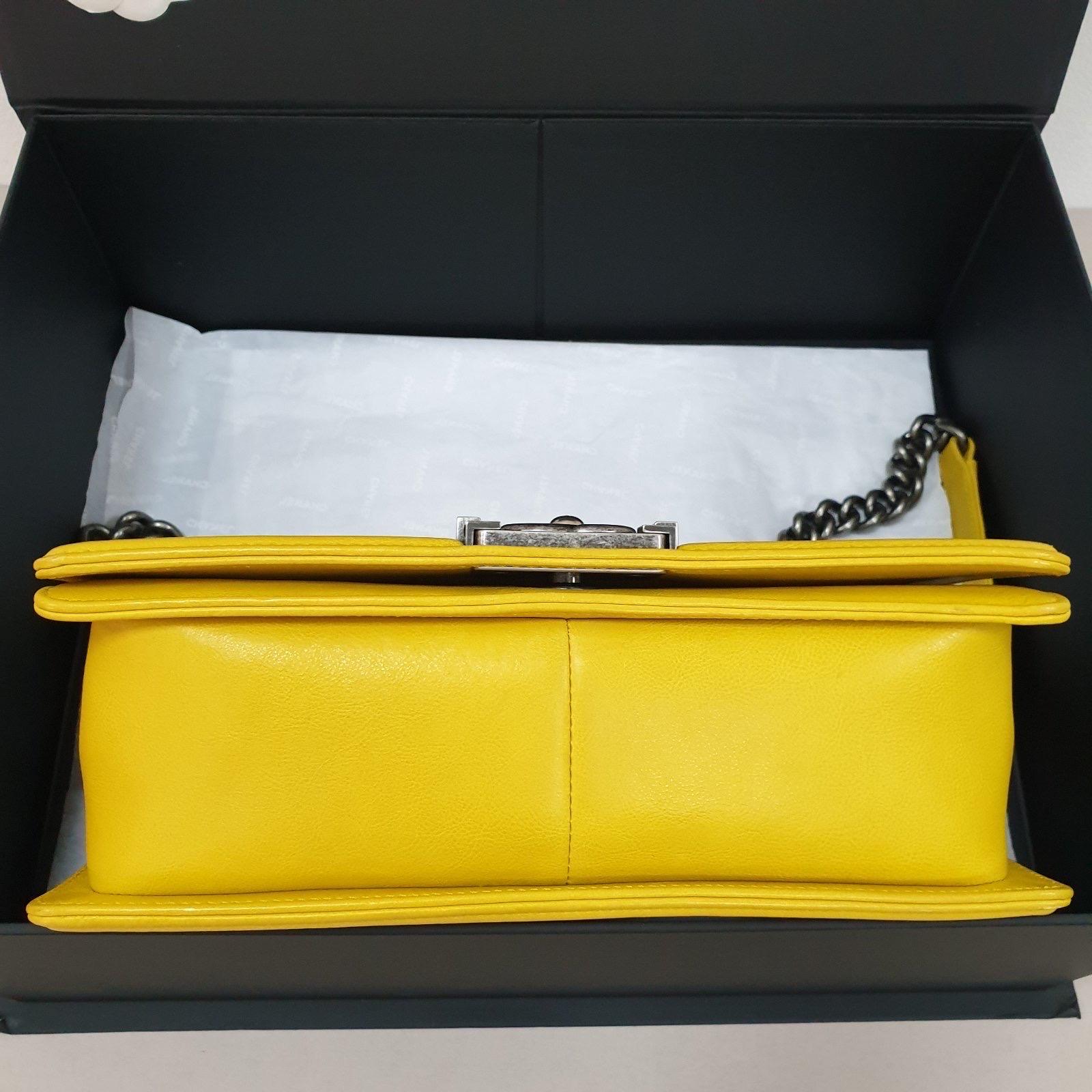 Chanel Yellow Leather  Medium Boy Bag 2