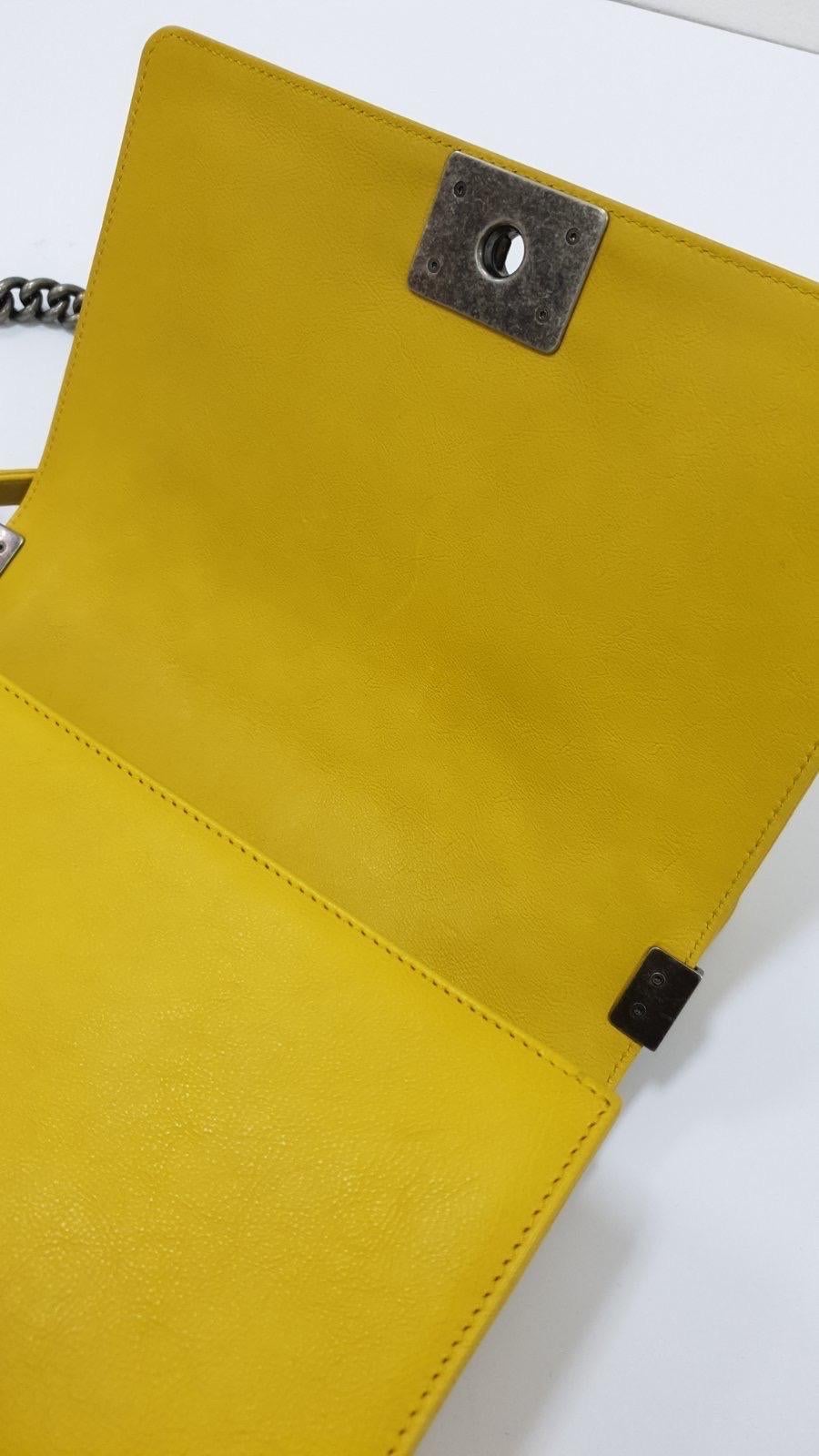 Chanel Yellow Leather  Medium Boy Bag 5