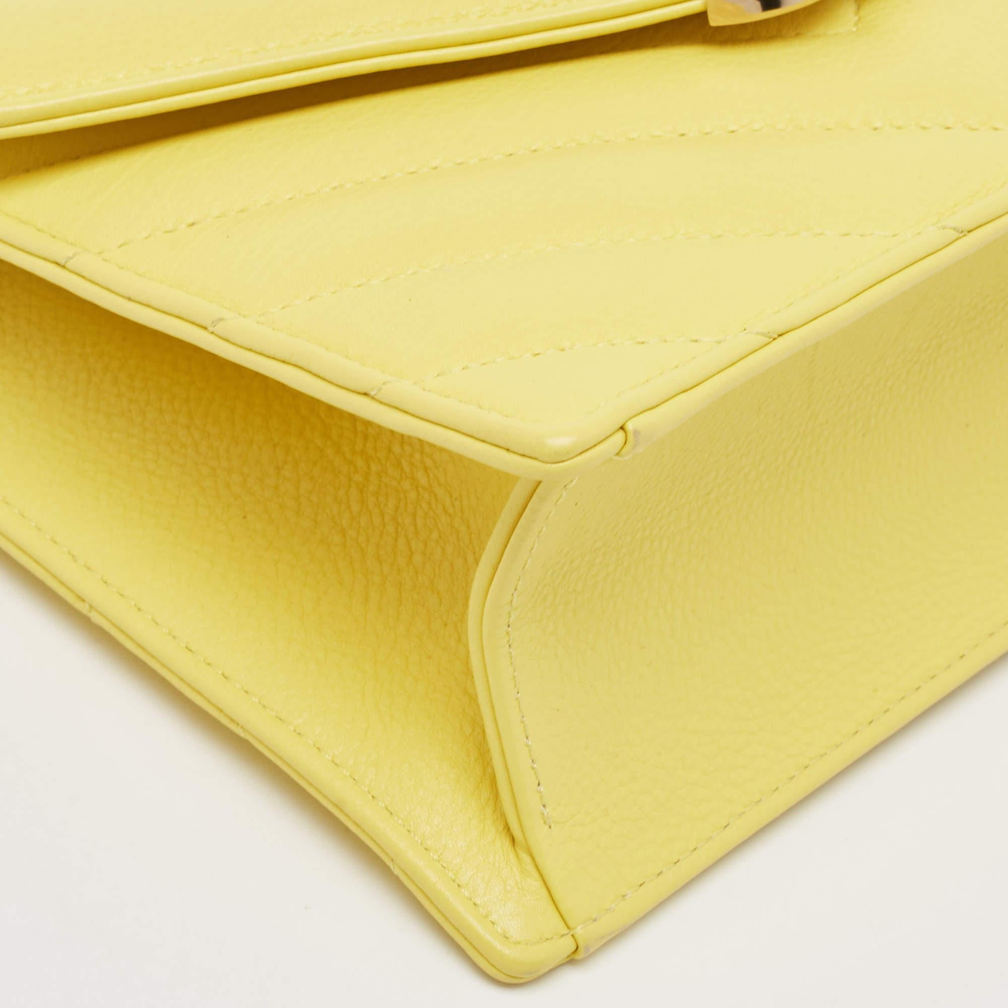 Women's Chanel Yellow Leather Small Vintage Chevron Flap Bag