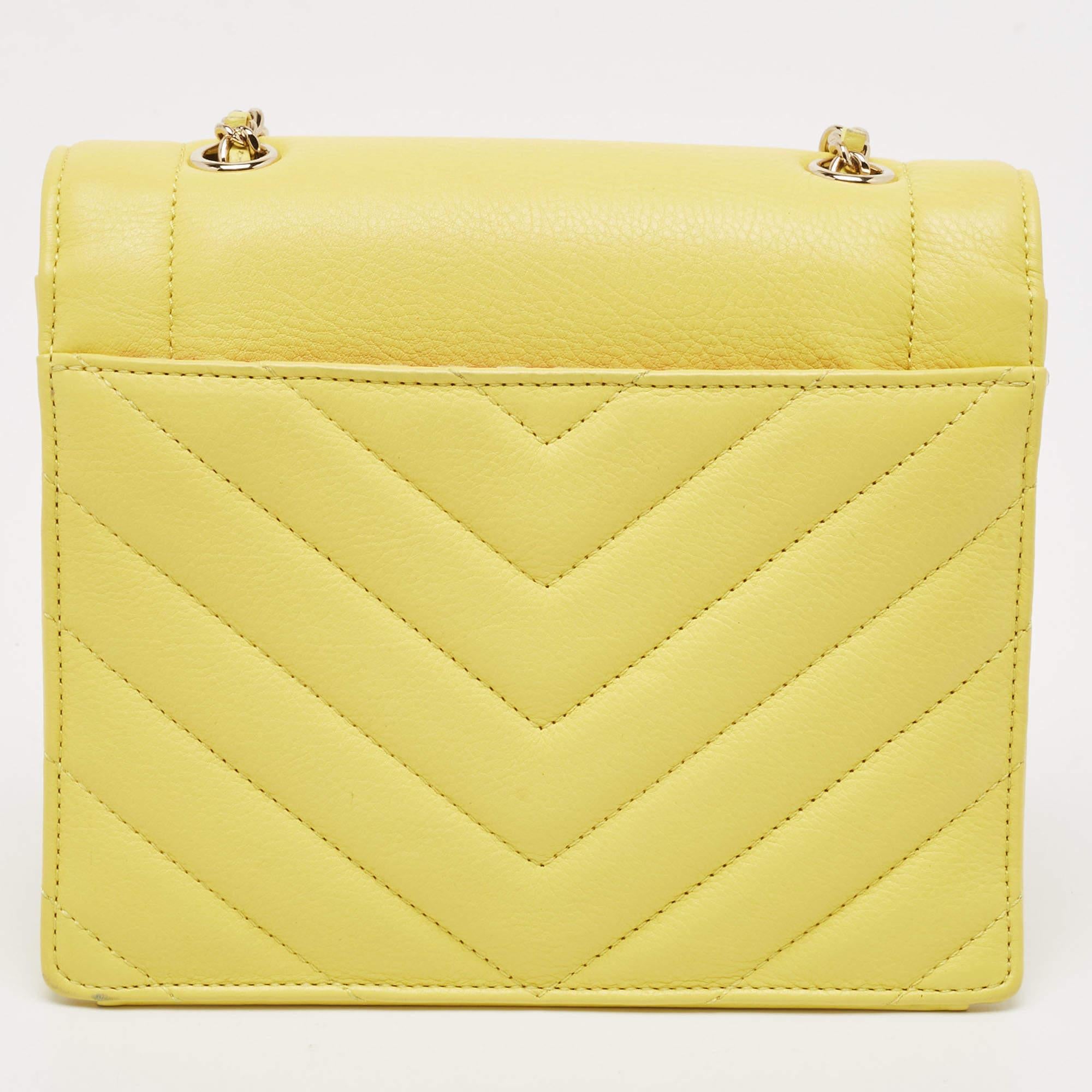 Chanel Yellow Leather Small Vintage Chevron Flap Bag 1