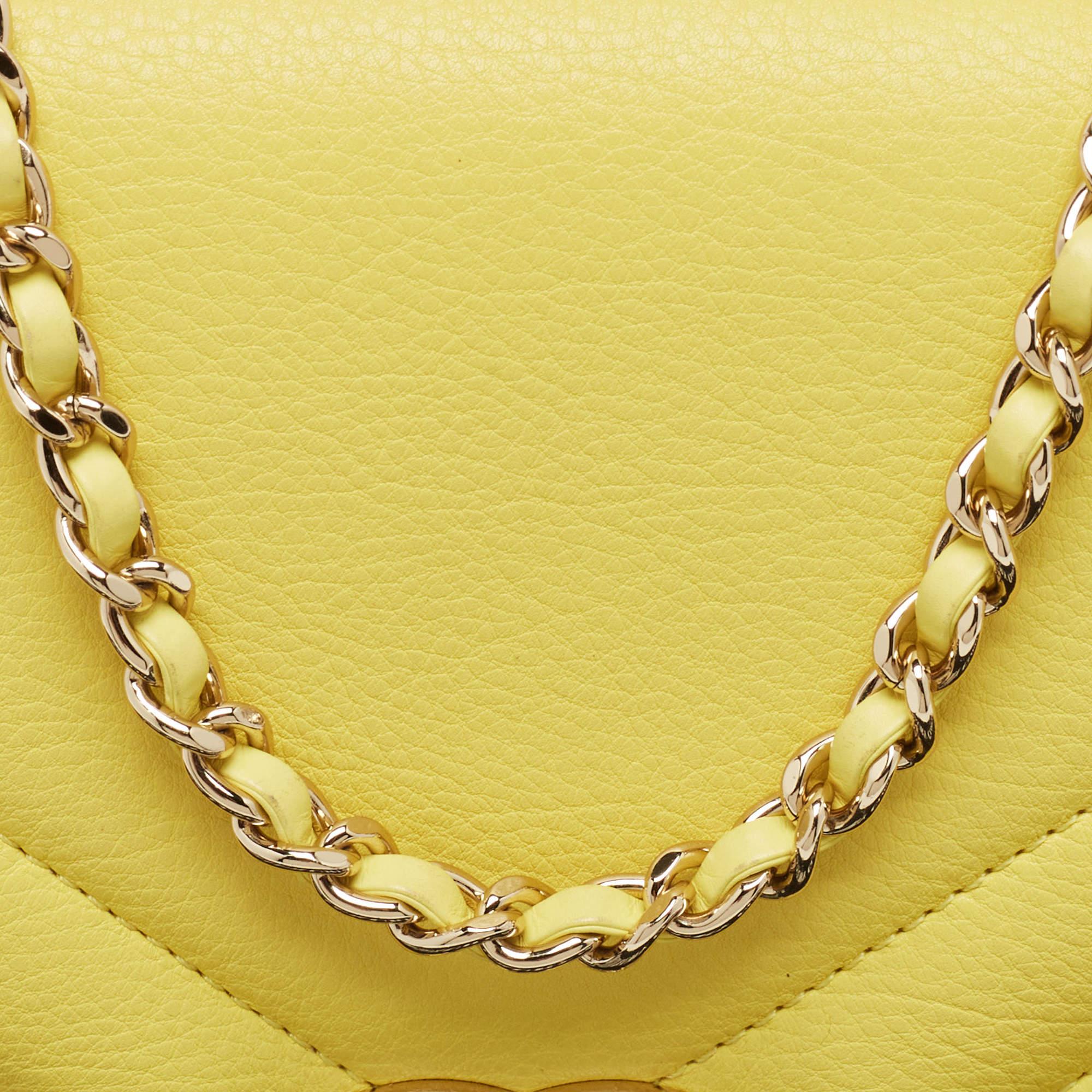 Chanel Yellow Leather Small Vintage Chevron Flap Bag 2