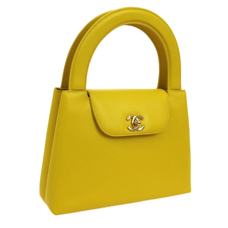 Chanel Yellow Leather Top Handle Satchel Kelly Style Small Party Evening Bag  at 1stDibs