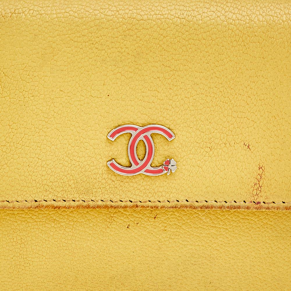 Chanel Yellow Leather Trifold Wallet For Sale 3
