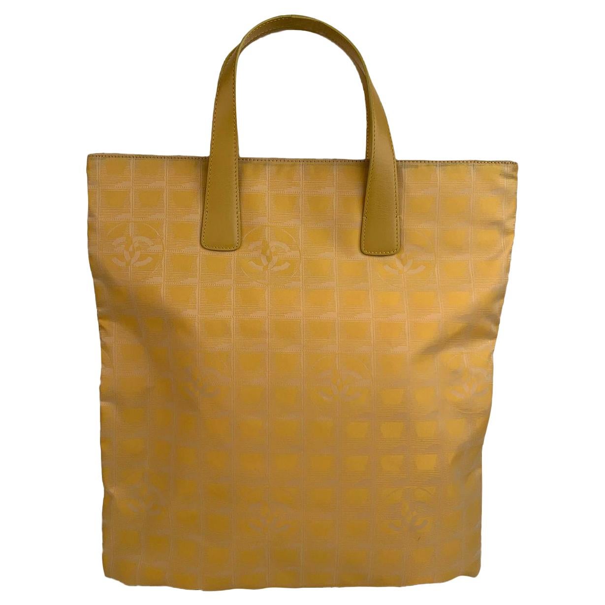 Chanel Yellow Nylon Canvas Travel Line Tote Bag Handbag