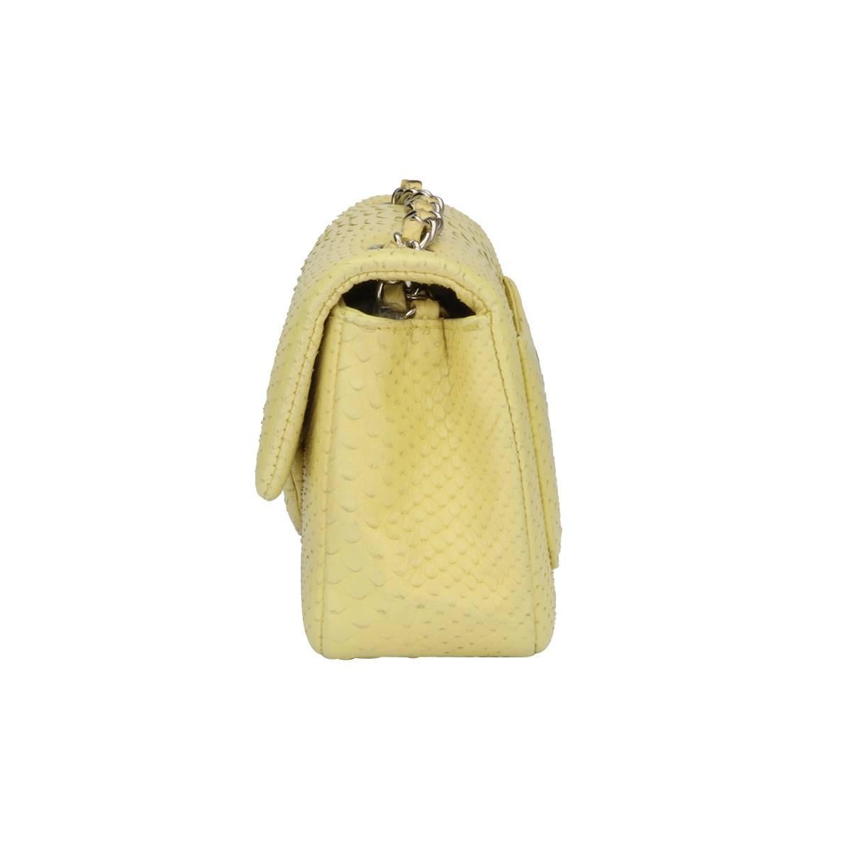Chanel Yellow Python Rectangular Mini Bag with Silver Hardware, 2014 In Excellent Condition In Huddersfield, GB