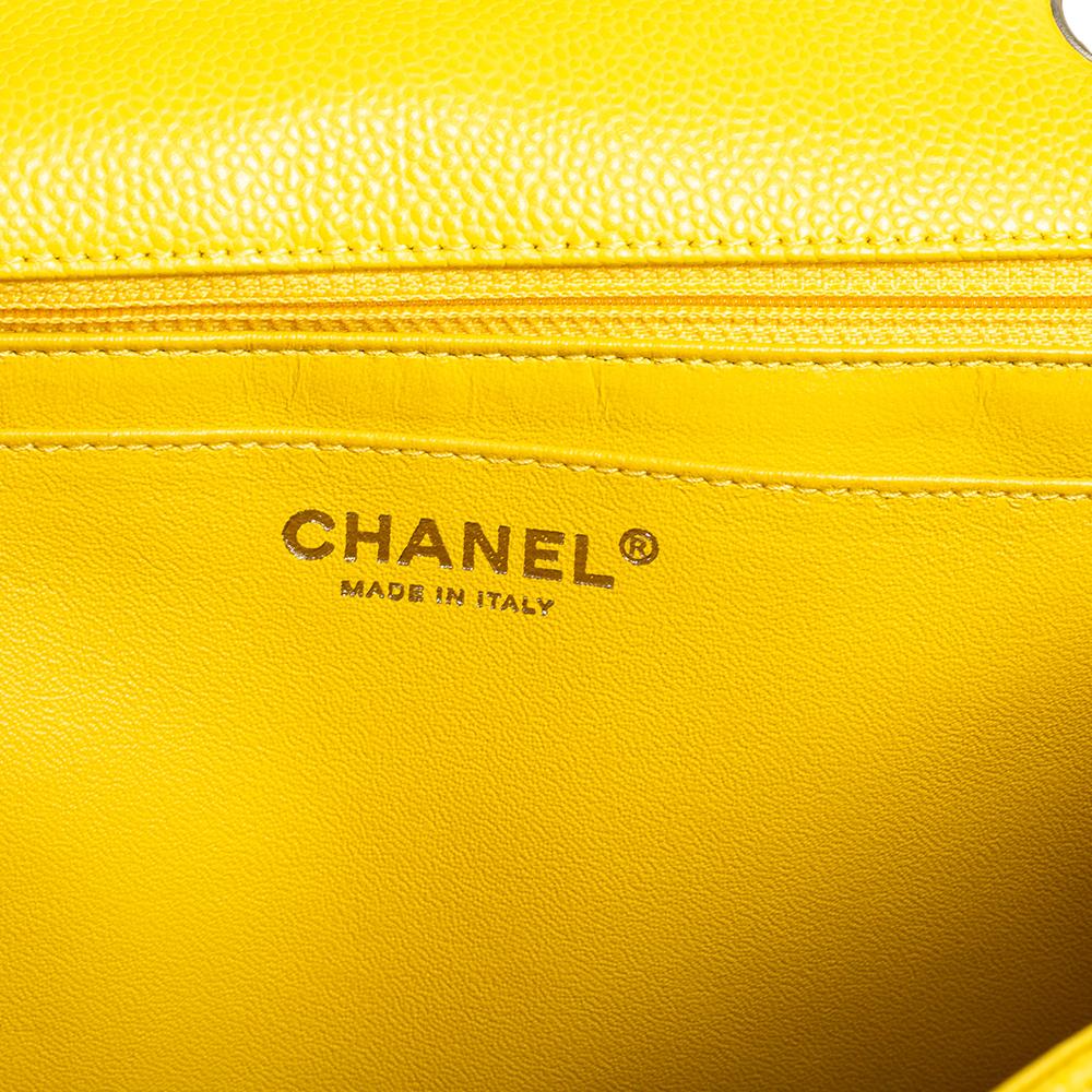 Chanel Yellow Quilted Caviar Leather Jumbo Classic Single Flap Bag In Good Condition In Dubai, Al Qouz 2