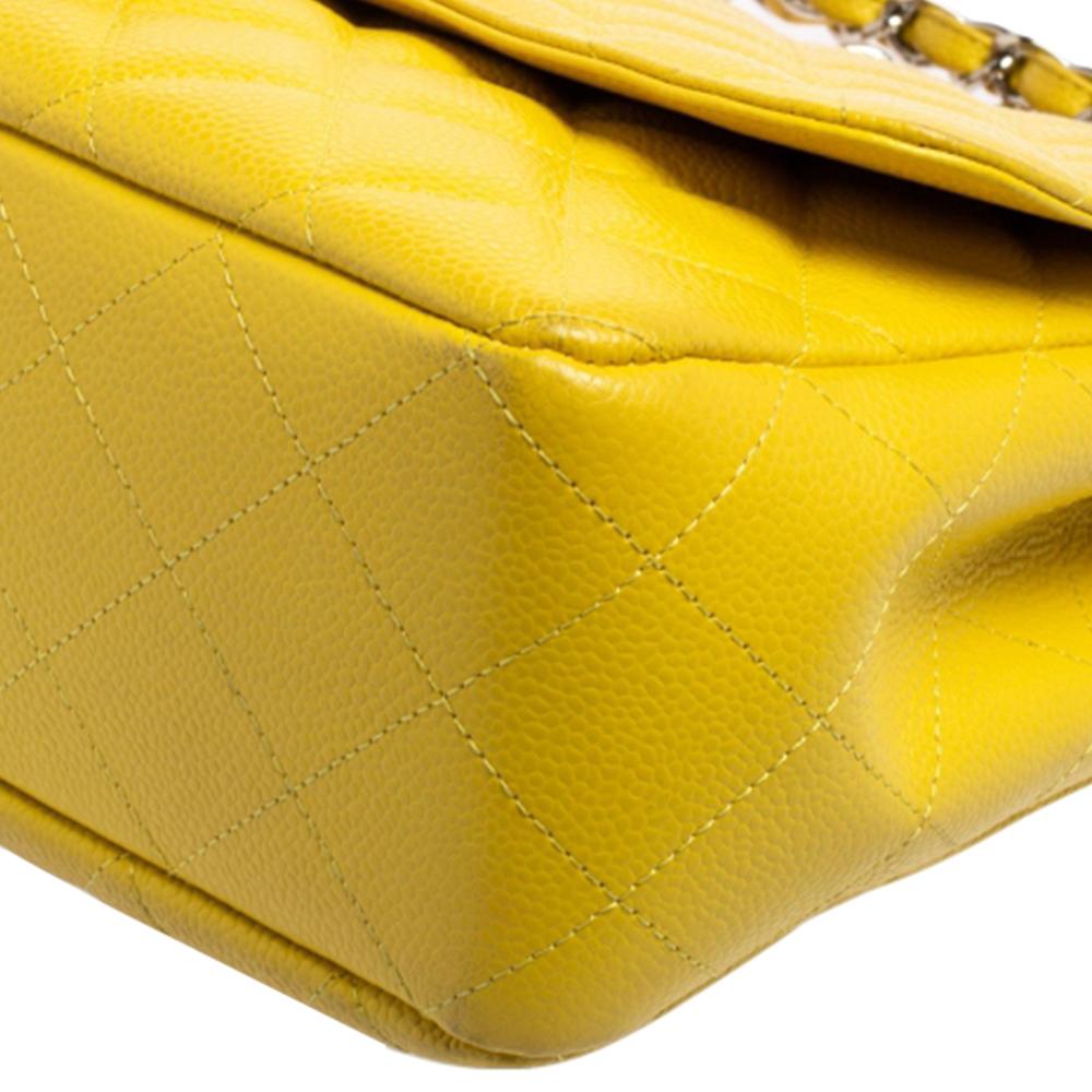 Women's Chanel Yellow Quilted Caviar Leather Jumbo Classic Single Flap Bag