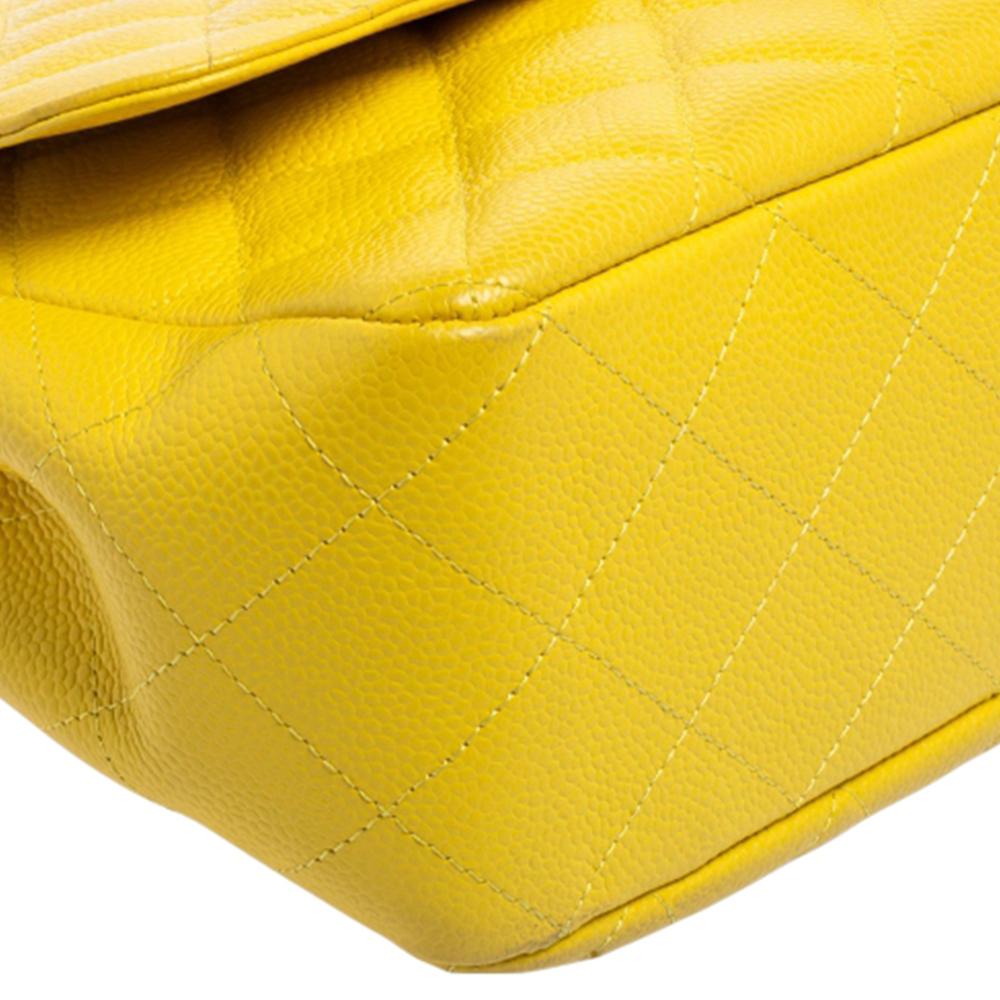 Chanel Yellow Quilted Caviar Leather Jumbo Classic Single Flap Bag 1