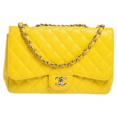 Chanel Yellow Quilted Caviar Leather Jumbo Classic Single Flap Bag