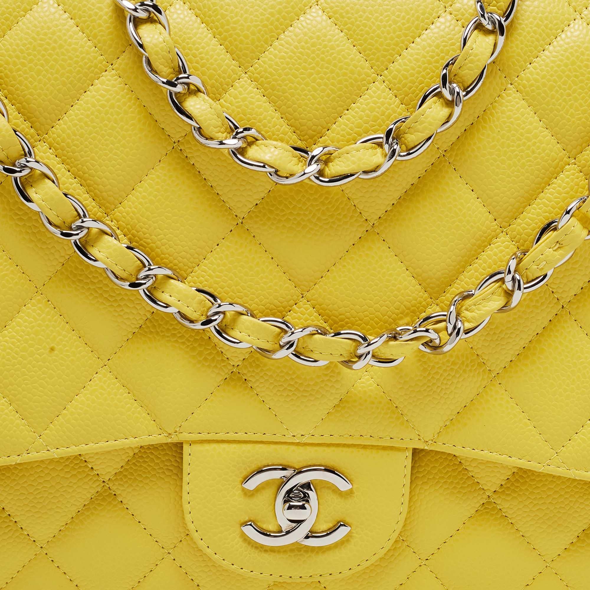 Chanel Yellow Quilted Caviar Leather Maxi Classic Single Flap Bag 9