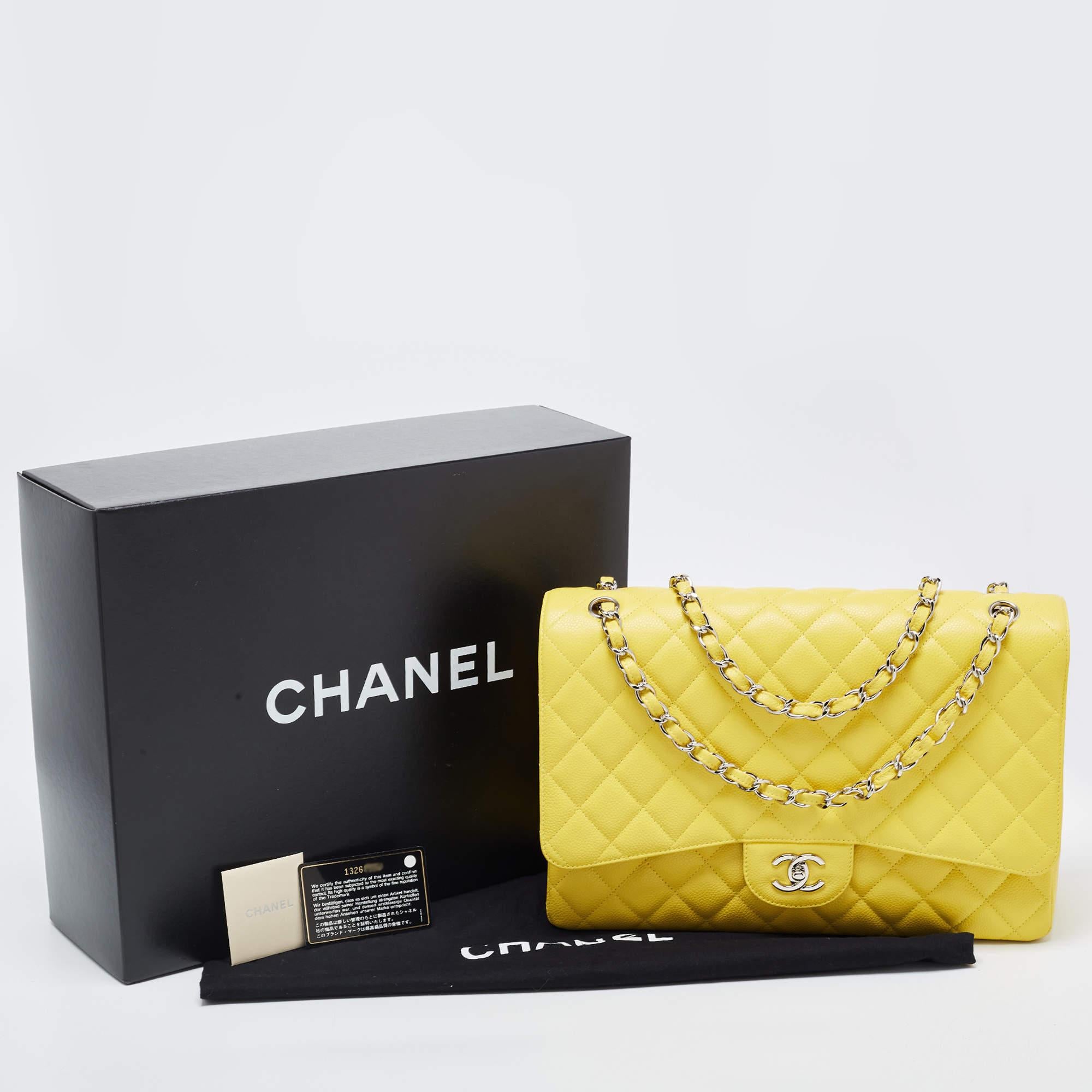 Chanel Yellow Quilted Caviar Leather Maxi Classic Single Flap Bag 10