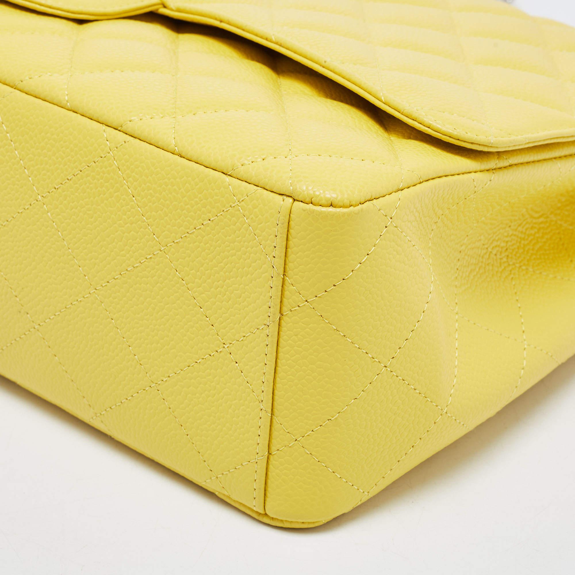 Chanel Yellow Quilted Caviar Leather Maxi Classic Single Flap Bag 3