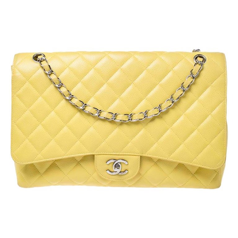 Chanel Yellow Quilted Caviar Leather Maxi Classic Single Flap Bag For