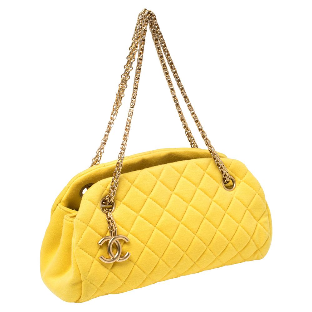 Women's Chanel Yellow Quilted Jersey Small Just Mademoiselle Bowler Bag
