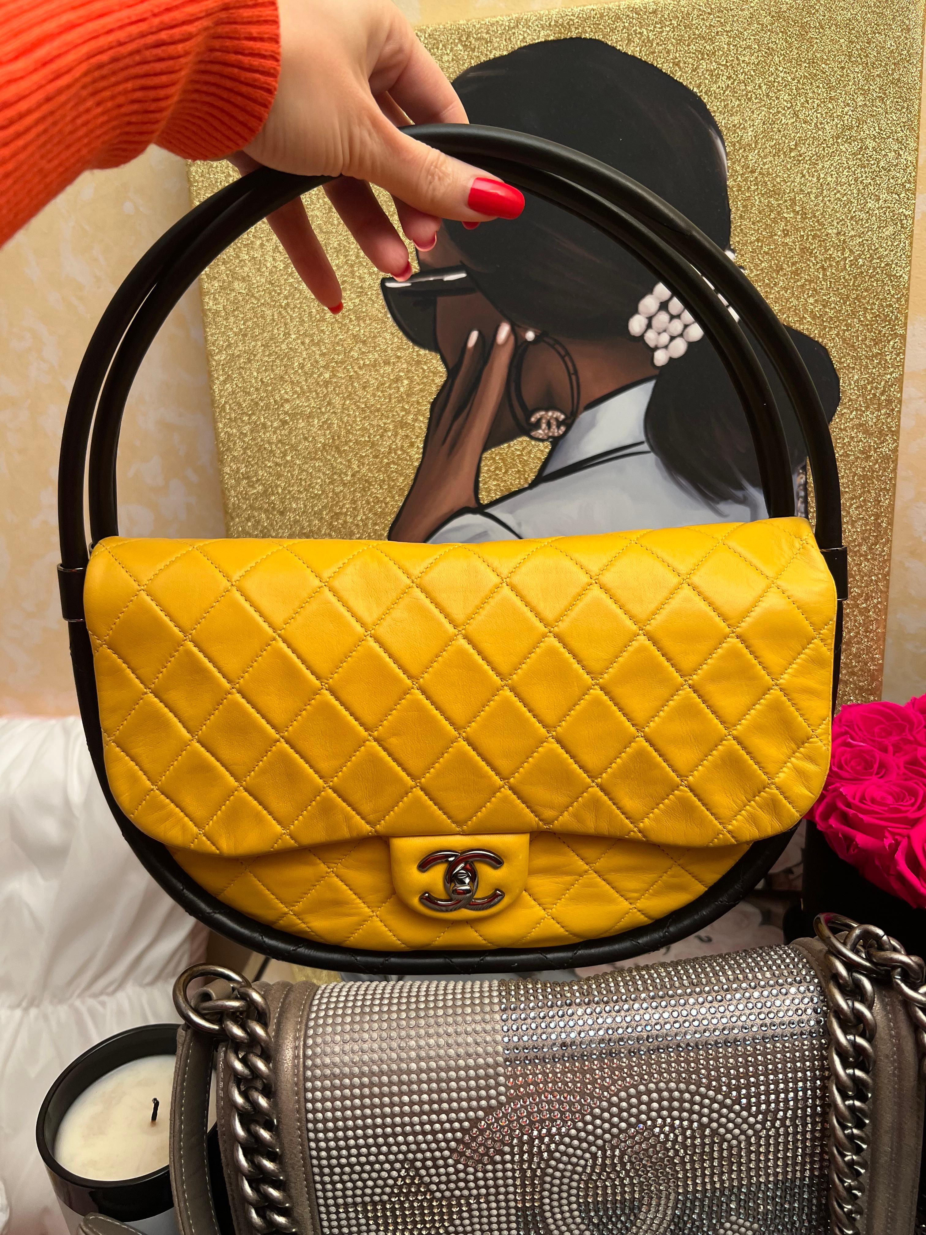 Chanel Yellow Quilted Lambskin Hula Hoop Bag Medium For Sale at 1stDibs