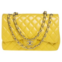 Chanel Yellow Quilted Lambskin Leather Jumbo Classic Single Flap Bag