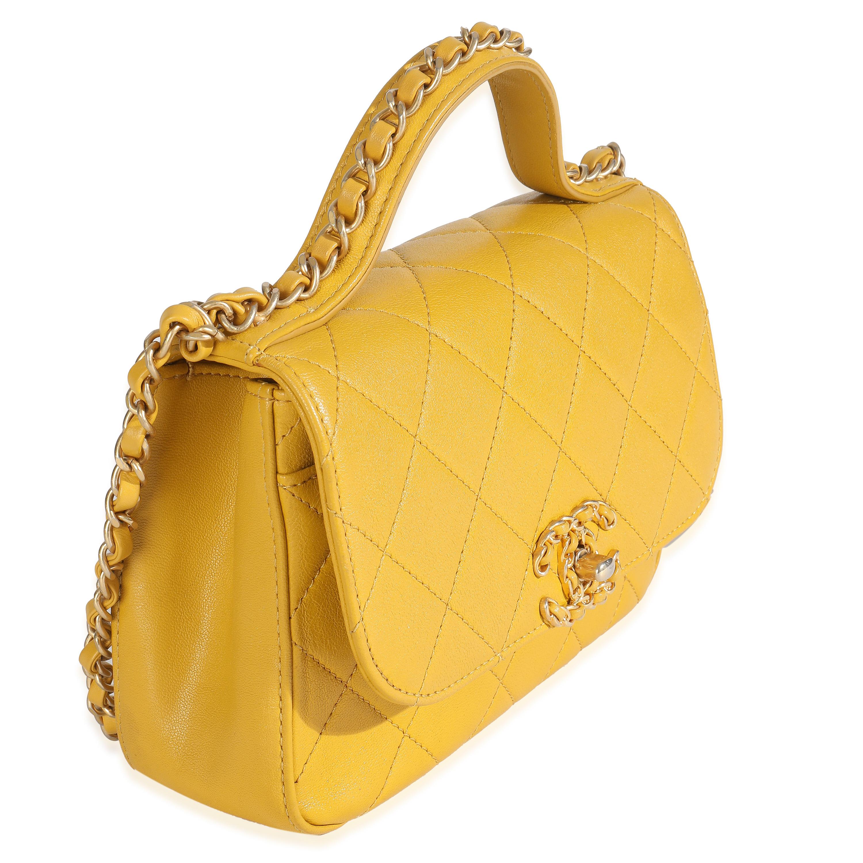 Jaune Chanel Yellow Quilted Lambskin Small Chain Infinity Top Handle Flap en vente