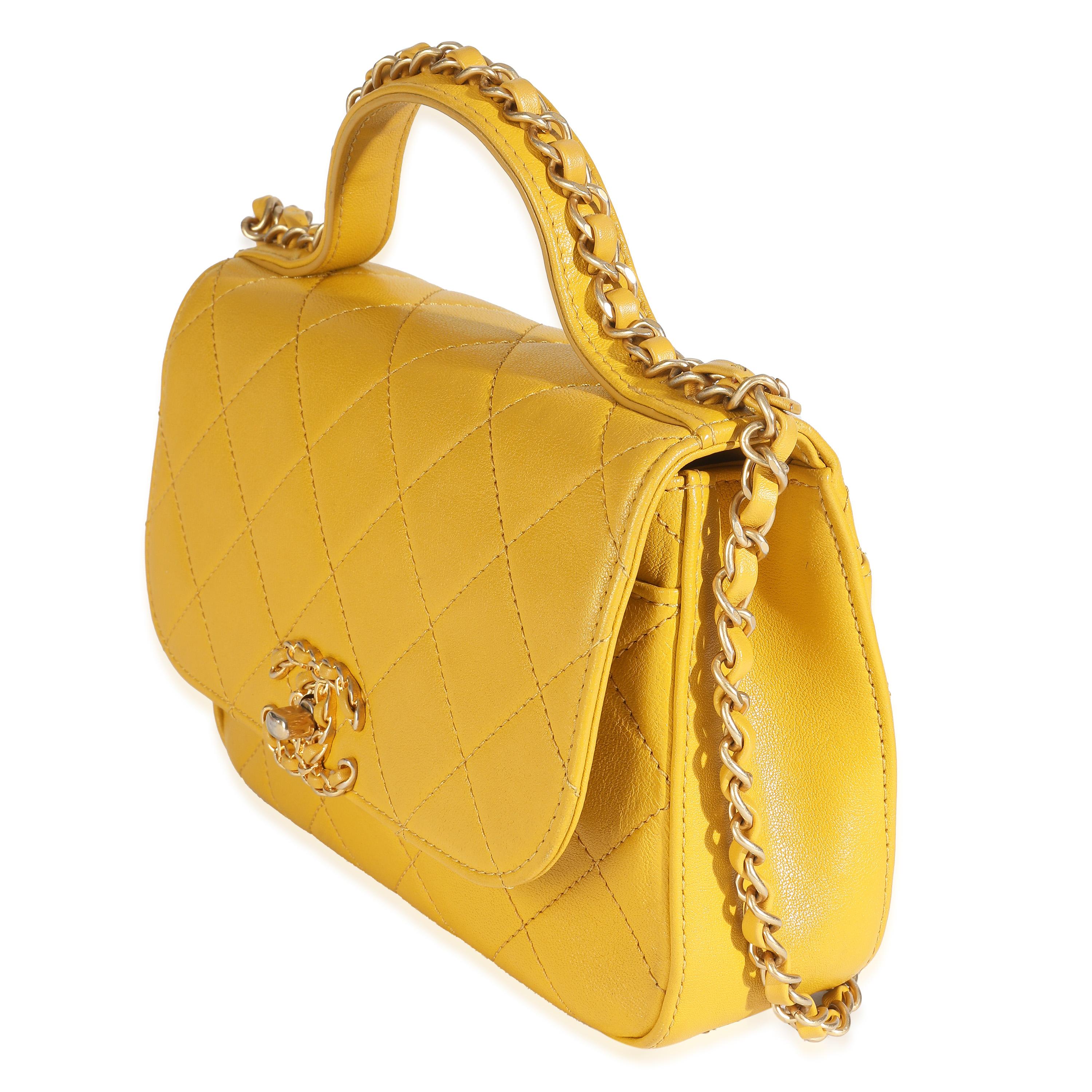 Chanel Yellow Quilted Lambskin Small Chain Infinity Top Handle Flap Bon état - En vente à New York, NY