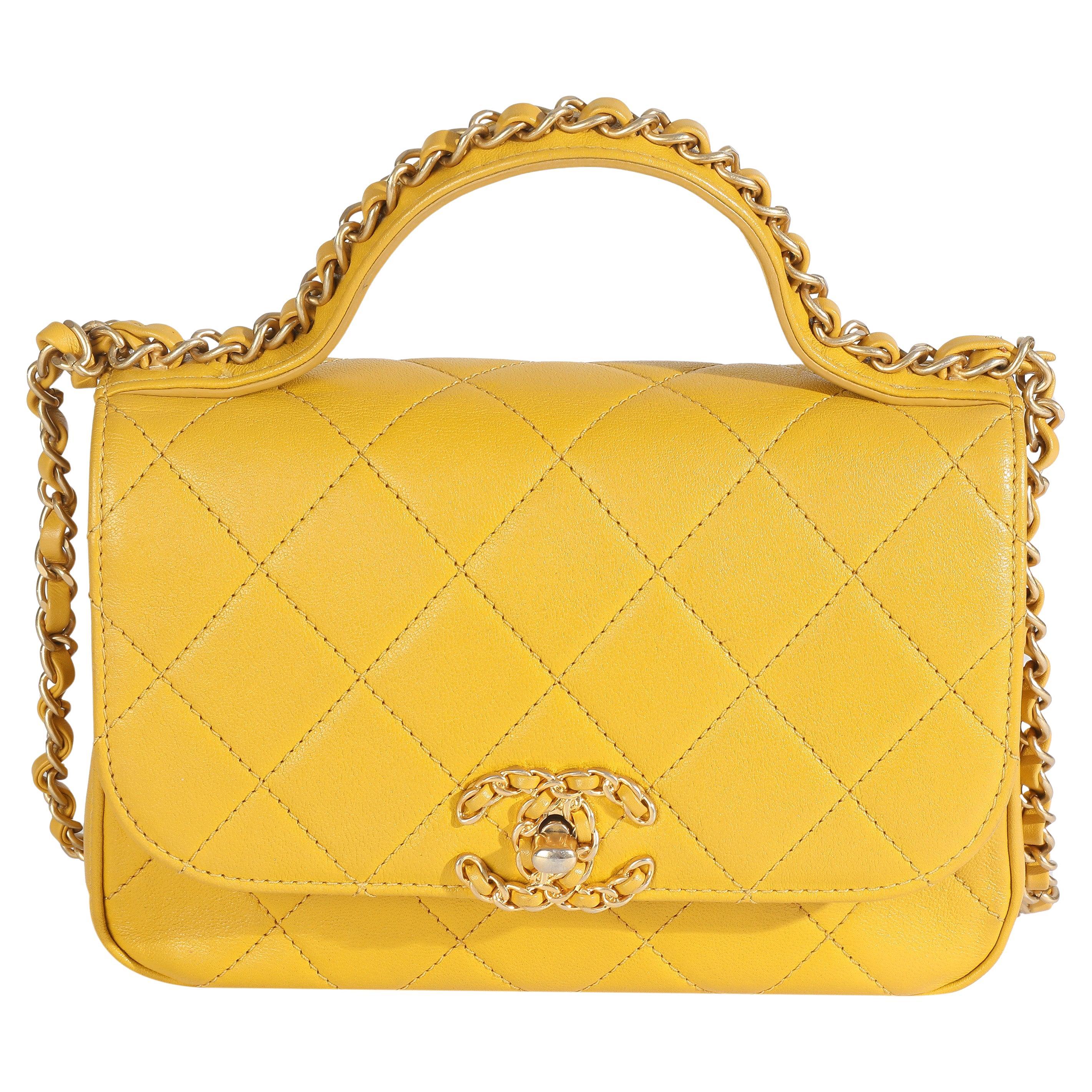 Chanel Yellow Quilted Lambskin Small Chain Infinity Top Handle Flap