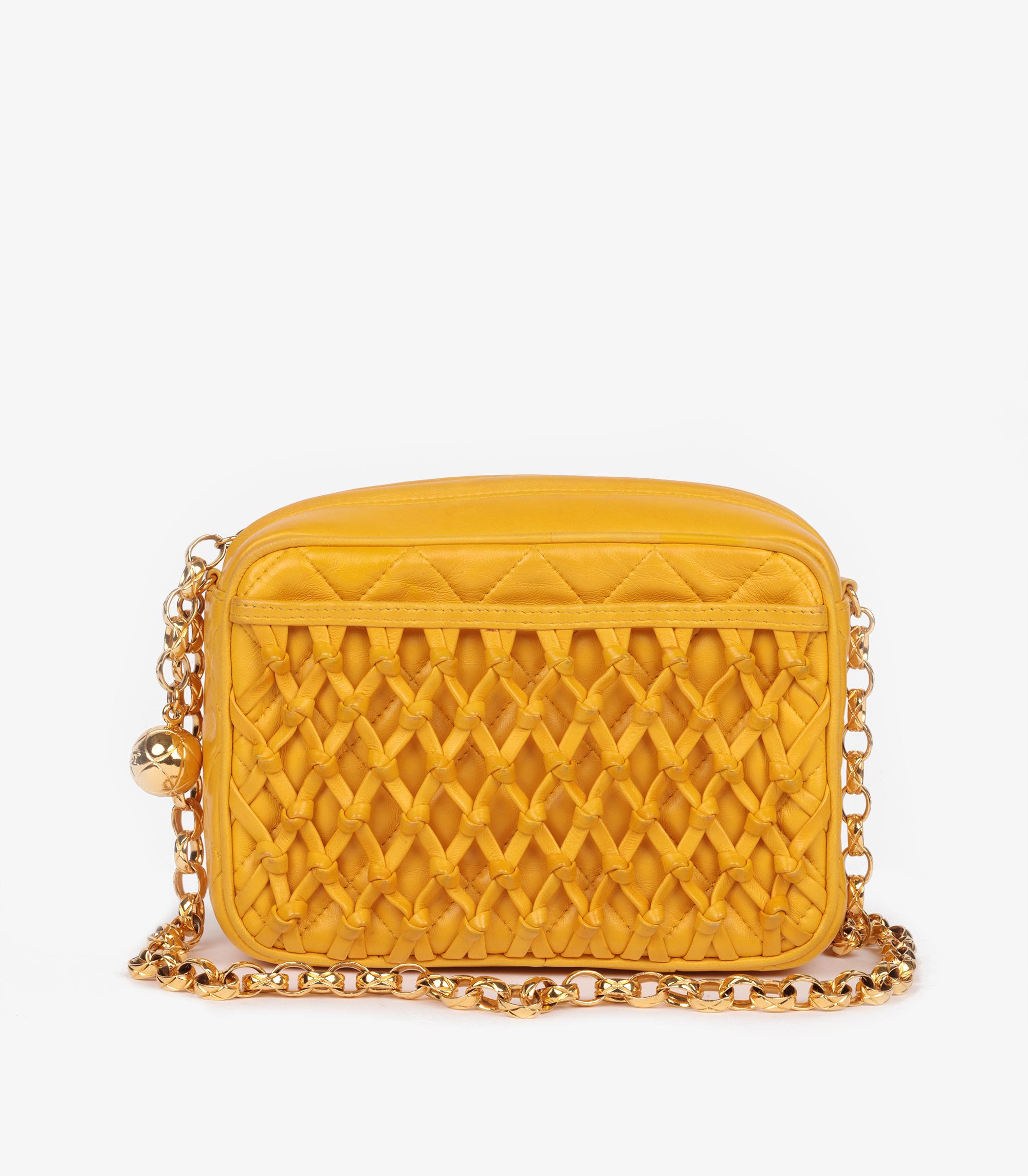 Chanel Yellow Quilted Lambskin Vintage Mini Camera Bag

Brand- Chanel
Model- Mini Timeless Camera Bag
Product Type- Crossbody, Shoulder
Serial Number- 2312329
Age- Circa 1991
Accompanied By- Chanel Dust Bag, Authenticity Card
Colour-