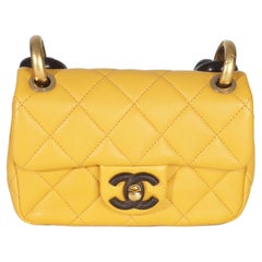 Chanel Yellow Quilted Lambskin Wenge Wood Mini Flap Bag