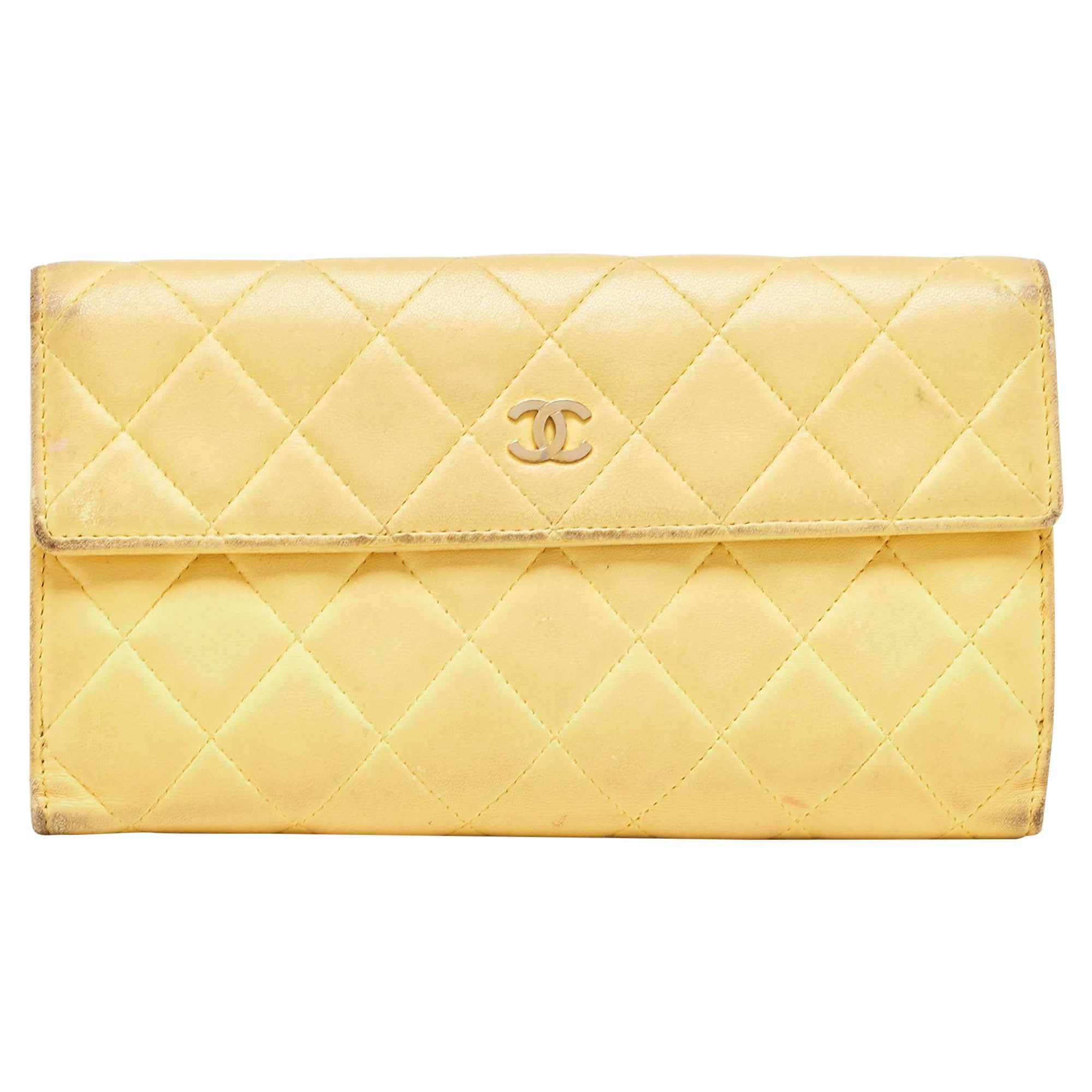 Chanel Yellow Quilted Leather CC Flap Continental Wallet