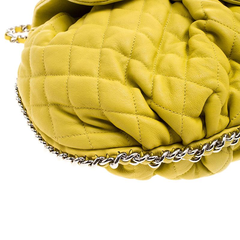 Chanel Yellow Quilted Leather Chain Around Shoulder Bag 5