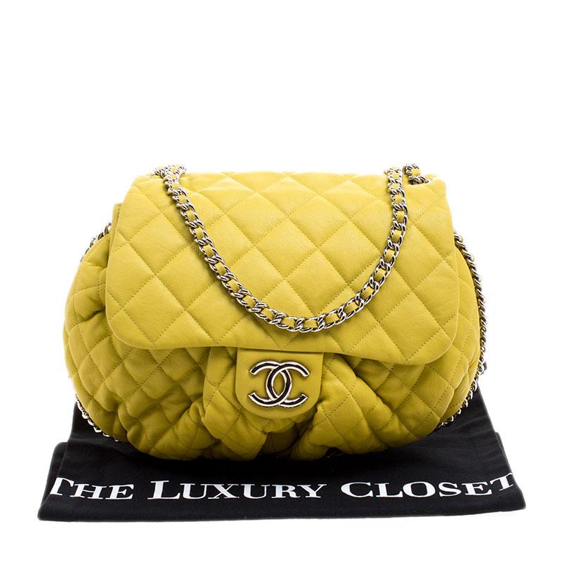 Chanel Yellow Quilted Leather Chain Around Shoulder Bag 7
