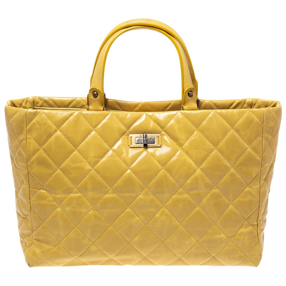 Chanel Yellow Quilted Leather Chain Tote