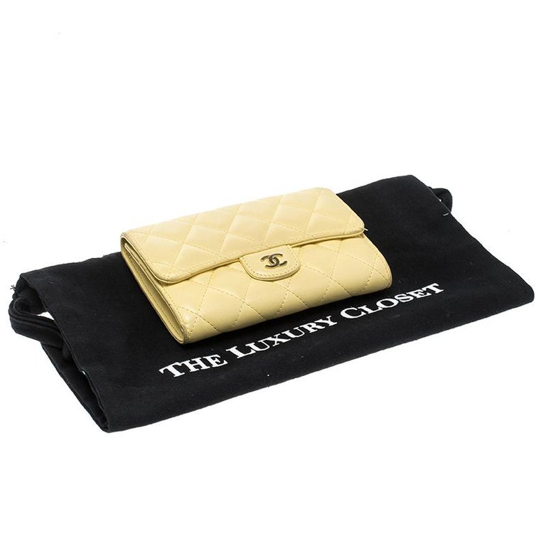 Chanel Yellow Quilted Leather Flap Wallet For Sale at 1stDibs